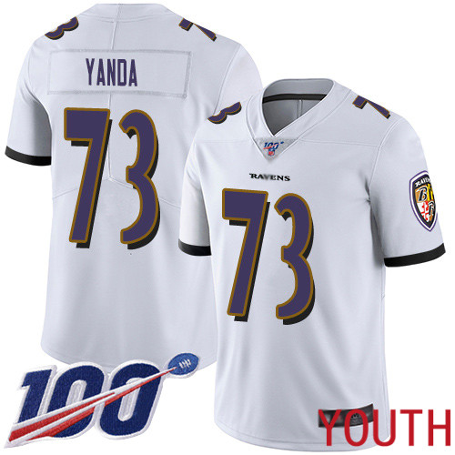 Baltimore Ravens Limited White Youth Marshal Yanda Road Jersey NFL Football #73 100th Season Vapor Untouchable->youth nfl jersey->Youth Jersey